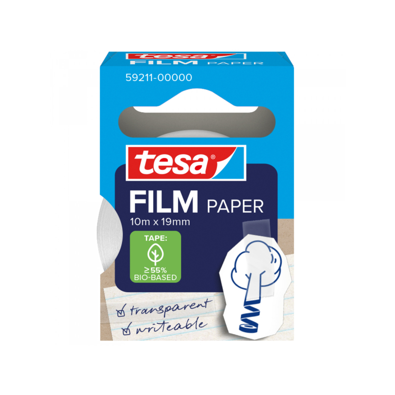Ruban adhésif papier Tesa Paper (1 rouleau de 19 mm x 10 mètres) - Quasi invisible sur les surfaces claires - Déchirable à la ma
