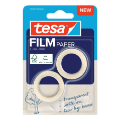 Lot de 2 rubans adhésifs en papier Tesa Paper, 19 mm x 10 mètres - Quasi invisibles sur les surfaces claires - Déchirables à la