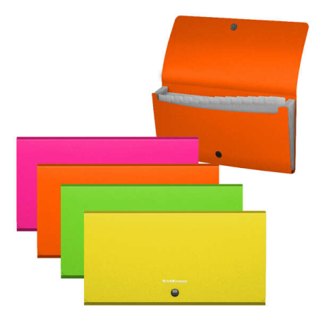 Erichkrause Pack de 4 Classeurs Matt Neon - 12 Pochettes - Taille Check - Couleurs Assorties