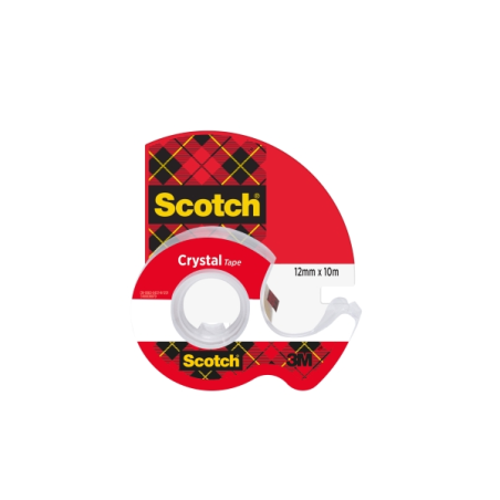 Ruban adhésif Scotch Crystal - 12 mm x 10 m - Avec distributeur - Transparent