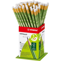 Coffret Stabilo GREENgraph avec 60 crayons graphite et gomme - Mine HB 2,2 mm - Bois 100 % issu de forêts gérées durablement - C