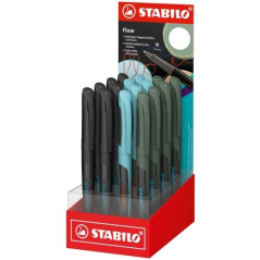 Présentoir Stabilo Flow avec 16 stylos - Largeur de trait : 0,5 mm - Prise en main ergonomique - Rechargeable - Encre bleue - Co