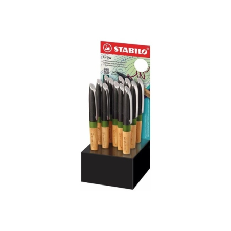 Présentoir Stabilo Grow avec 12 stylos - Largeur de trait : 0,5 mm - Poignée ergonomique en bioplastique - Rechargeable - Bois c