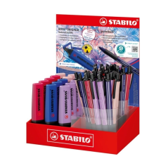 Présentoir Stabilo Boss Naturecolors Wildflower avec 15 marqueurs Boss et 38 stylos Pointball à encre bleue (couleurs assorties)