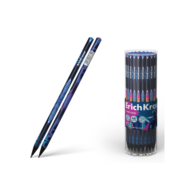 LOT de 42 Crayon graphite triangulaire Erichkrause Cyber Game HB - Mine 2,2 mm - 2 modèles assortis