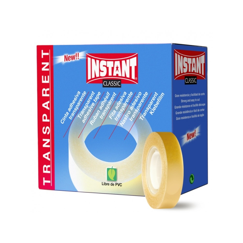 LOT de 24 Ruban adhésif transparent Instant Classic 12 mm x 33 m - Sans PVC - Transparent