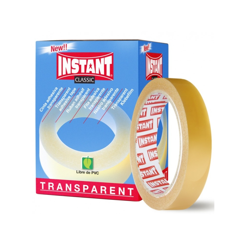 LOT de 8 Ruban adhésif transparent Instant Classic 19 mm x 66 m - Sans PVC - Transparent