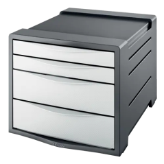 Commode 4 tiroirs Esselte Europost Vivida - 2 tailles de tiroirs - Glissement fluide - Base en caoutchouc antidérapante - Gris/B