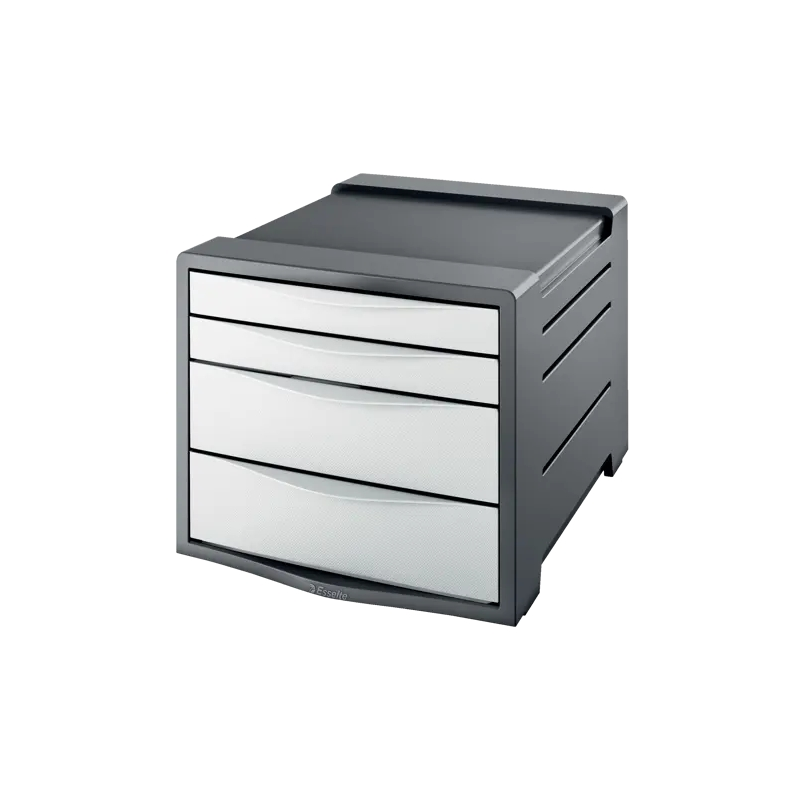 Commode 4 tiroirs Esselte Europost Vivida - 2 tailles de tiroirs - Glissement fluide - Base en caoutchouc antidérapante - Gris/B