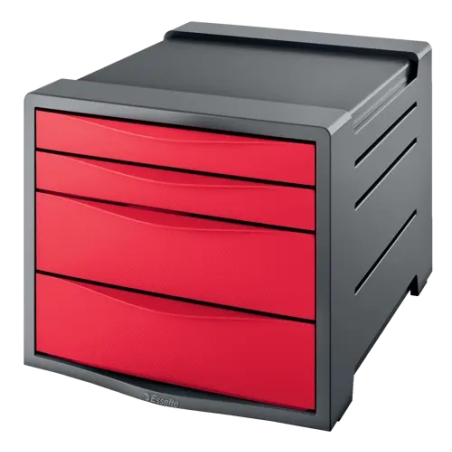 Commode 4 tiroirs Esselte Europost Vivida - 2 tailles de tiroirs - Glissement fluide - Base en caoutchouc antidérapante - Gris/R