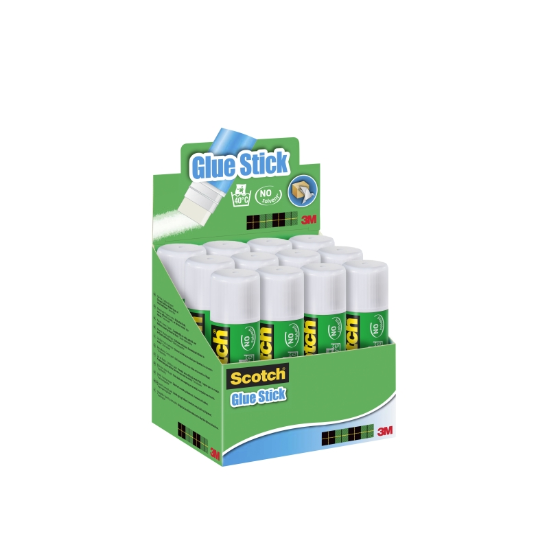LOT de 12 Présentoir Scotch de 12 bâtons de colle solide de 40 g - Couleur transparente