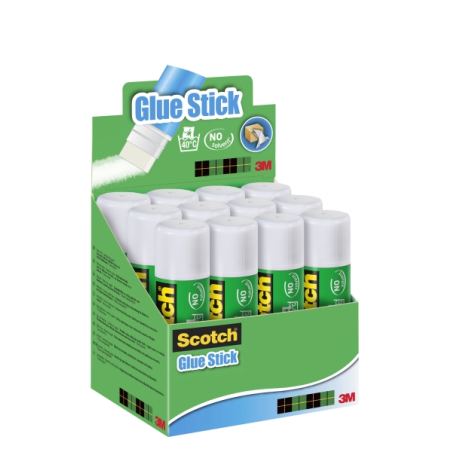 LOT de 12 Présentoir Scotch de 12 bâtons de colle solide de 40 g - Couleur transparente