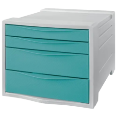 Commode 4 tiroirs Esselte Colour'Breeze - 2 tailles de tiroirs - Glissement fluide - Base en caoutchouc antidérapante - Gris/Ble