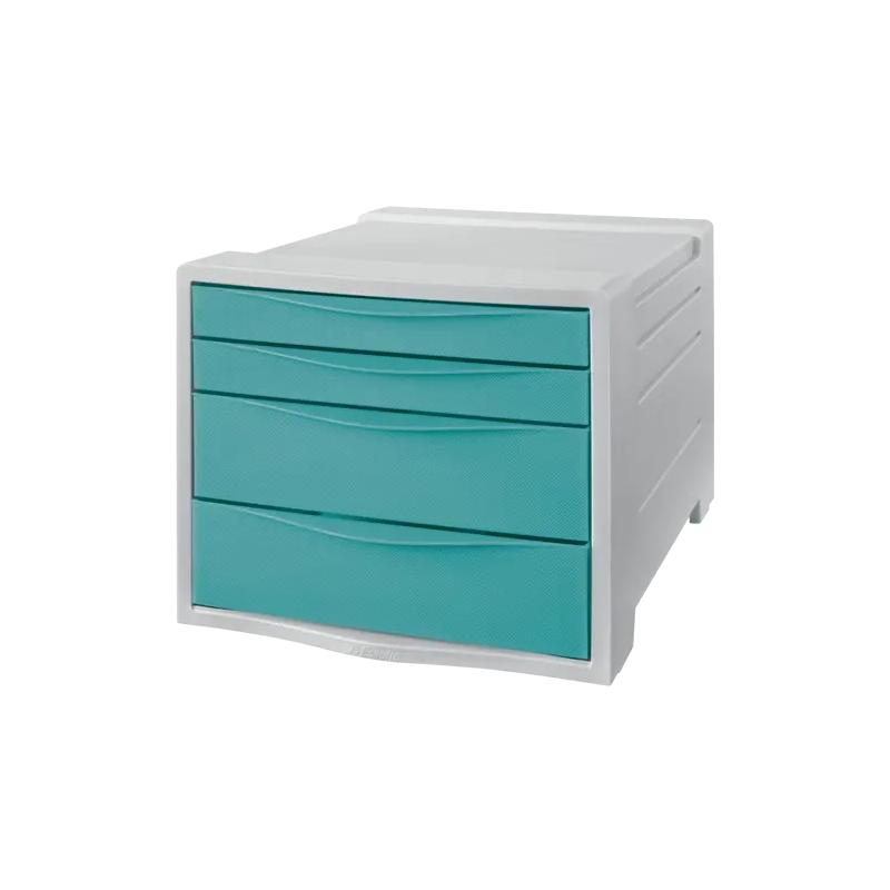 Commode 4 tiroirs Esselte Colour'Breeze - 2 tailles de tiroirs - Glissement fluide - Base en caoutchouc antidérapante - Gris/Ble