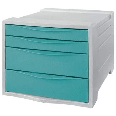 Commode 4 tiroirs Esselte Colour'Breeze - 2 tailles de tiroirs - Glissement fluide - Base en caoutchouc antidérapante - Gris/Ble