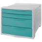 Commode 4 tiroirs Esselte Colour'Breeze - 2 tailles de tiroirs - Glissement fluide - Base en caoutchouc antidérapante - Gris/Ble