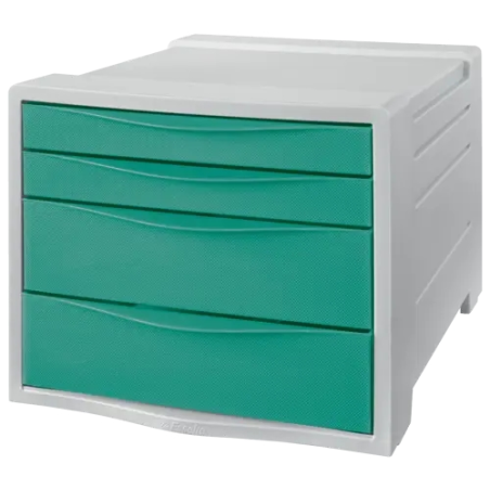 Commode 4 tiroirs Esselte Colour'Breeze - 2 tailles de tiroirs - Glissement fluide - Base en caoutchouc antidérapante - Gris/Ver