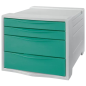 Commode 4 tiroirs Esselte Colour'Breeze - 2 tailles de tiroirs - Glissement fluide - Base en caoutchouc antidérapante - Gris/Ver