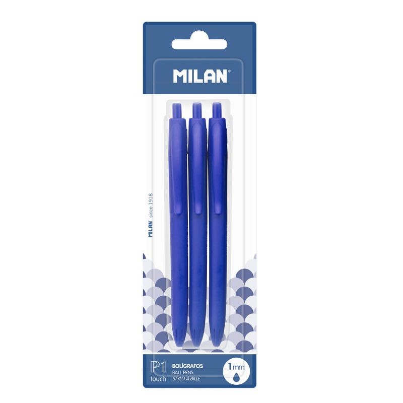 Stylos bille rétractables Milan P1 Touch bleu x3 Stylos bille rétractables Milan P1 Touch bleu x3