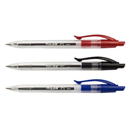 Stylos bille rétractables Milan P1 bleu noir rouge x3