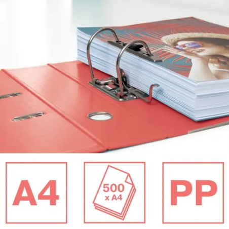 Classeur à levier Esselte Colour'Breeze A4 - Dos 75 mm - Œillets et anneaux - Capacité 500 feuilles - Corail