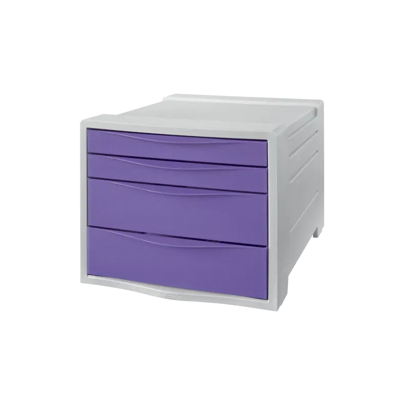Commode 4 tiroirs Esselte Colour'Breeze - 2 tailles de tiroirs - Glissement fluide - Base en caoutchouc antidérapante - Gris/Lav