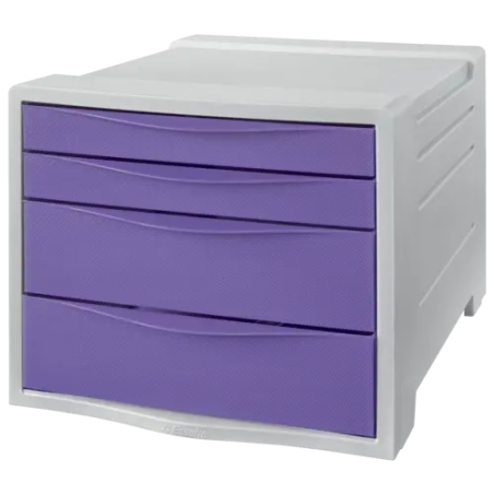 Commode 4 tiroirs Esselte Colour'Breeze - 2 tailles de tiroirs - Glissement fluide - Base en caoutchouc antidérapante - Gris/Lav