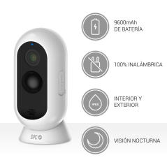Caméra de sécurité sans fil SPC avec batterie - 9600 Mah - Wifi - Intérieur et extérieur - Résistant à la pluie - Full HD - Visi