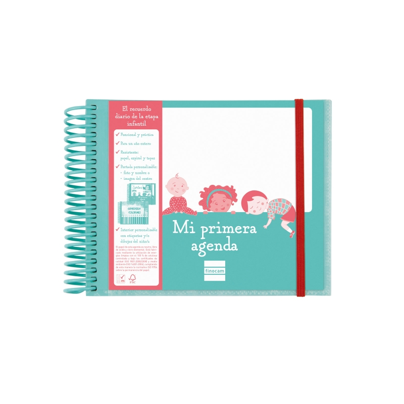Agenda enfant Finocam 0,2 - 1 jour par page - 160 x 130 mm - Couverture en polypropylène - Papier 90 g/m² - Reliure spirale plas