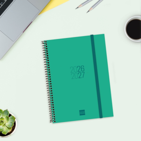 Agenda scolaire à spirale Finocam 26/27 - Vue hebdomadaire horizontale - Format E10 - 155 x 212 mm - Couverture en polypropylène