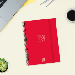 Agenda scolaire à spirale Finocam 26/27 en catalan - Agenda hebdomadaire horizontal - Format E10 - 155 x 212 mm - Couverture en