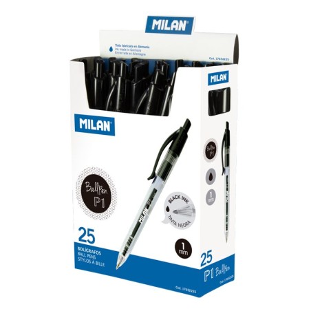 Stylo bille rétractable noir 1mm Milan P1 boîte de 25