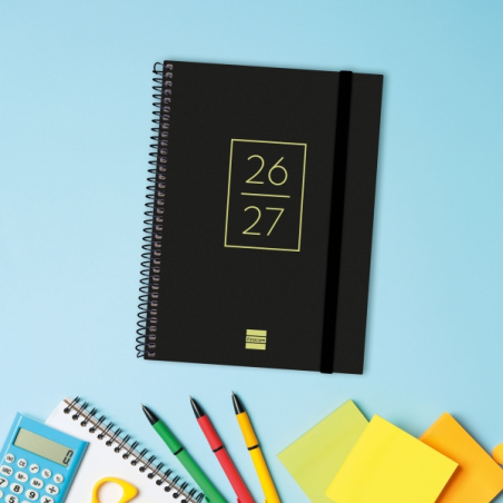 Agenda scolaire Finocam 26/27 en catalan - Vue hebdomadaire horizontale - Format A4 - 155 x 212 mm - Couverture en polypropylène