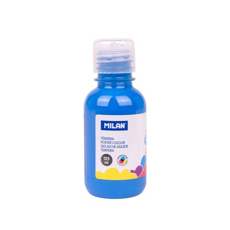 ✅ LOT de 6 Flacon Milan Tempera 125 ml - Bouchon distributeur - Séchage rapide - Miscible - Couleur Bleu couleu en stock
