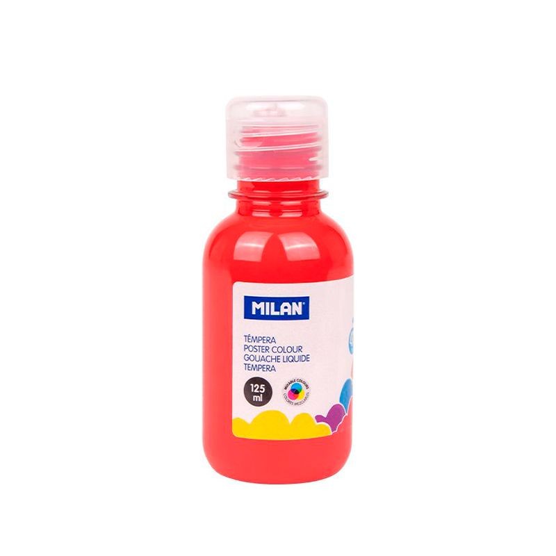 LOT de 6 Flacon Milan Tempera 125ml - Bouchon Distributeur - Séchage Rapide - Miscible - Couleur Rouge