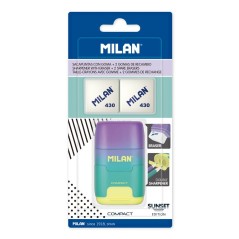 ✅ Milan Compact Sunset Taille-Crayon Compact avec 2 Gommes - Taille-Crayon Double - Lame de Sécurité - Couleur en stock