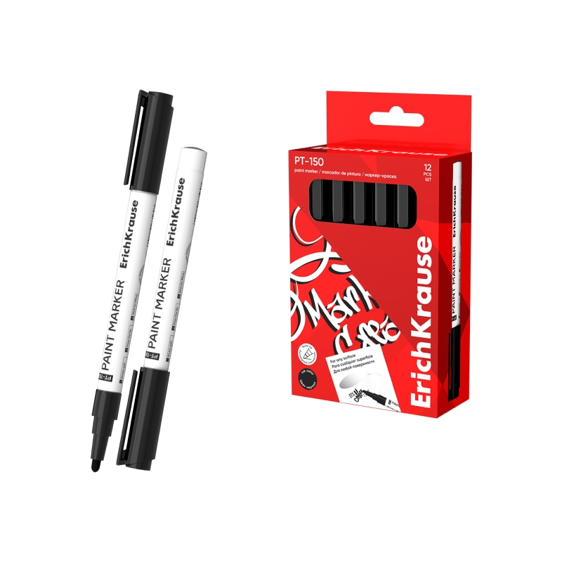 LOT de 12 Marqueur peinture Erichkrause PT-150 - Pointe ogive - Ligne 1-2 mm - Système d'alimentation en encre à valve - Encre à