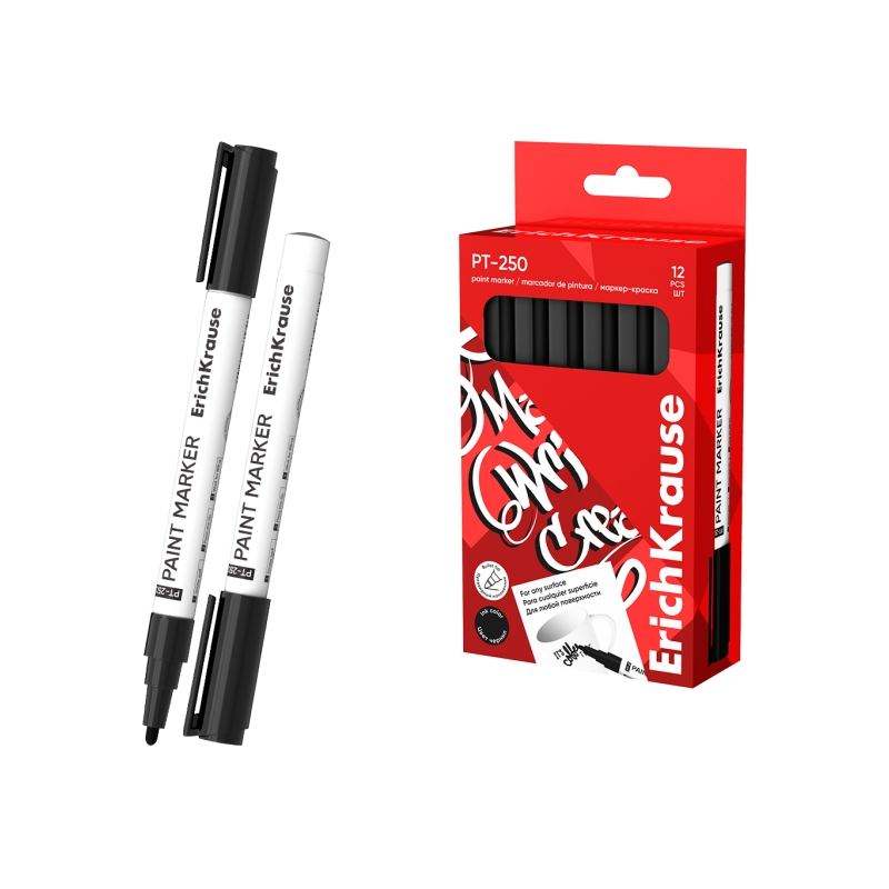 LOT de 12 Marqueur peinture Erichkrause PT-250 - Pointe ogive - Ligne 1-2 mm - Système d'alimentation en encre à valve - Encre à