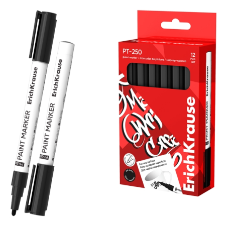 LOT de 12 Marqueur peinture Erichkrause PT-250 - Pointe ogive - Ligne 1-2 mm - Système d'alimentation en encre à valve - Encre à