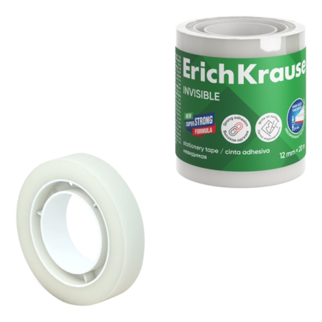 Lot de 4 rubans adhésifs invisibles ErichKrause 12 mm x 20 m - Surface mate - Inscriptibles - Transparent