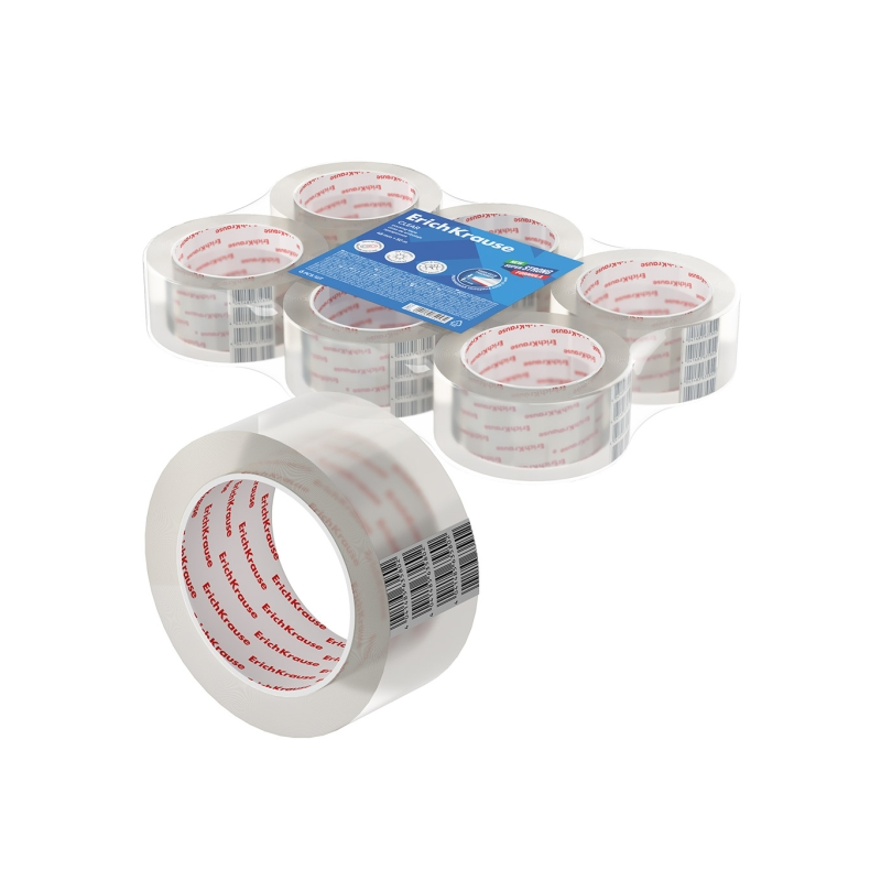 LOT de 6 Joint d'emballage Erichkrause - 48 mm x 50 m - Adhésif puissant - Facile à découper - Transparent