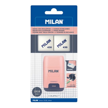 ✅ Taille-crayon compact Milan Compact Series 1918 avec 2 gommes - Taille-crayon double - Lame de sécurité - Co en stock
