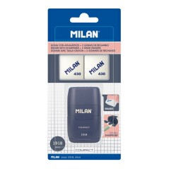 ✅ Taille-crayon compact Milan Compact Series 1918 avec 2 gommes - Taille-crayon double - Lame de sécurité - Co en stock