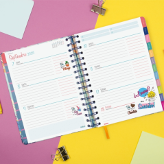 Agenda scolaire Finocam Talkual 26/27 - Vue hebdomadaire horizontale - 4e format - 155 x 217 mm - Couverture rigide - Papier 100