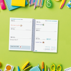 Agenda scolaire Finocam Cool 26/27 - Vue hebdomadaire horizontale - Format 8° - 120 x 164 mm - Couverture cartonnée lignée - Pap
