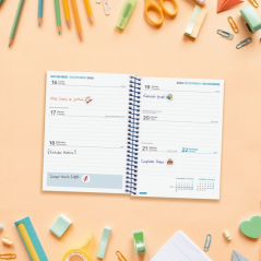 Agenda scolaire Finocam Cool 26/27 - Vue hebdomadaire horizontale - Format 8° - 120 x 164 mm - Couverture cartonnée lignée - Pap