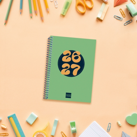 Agenda scolaire Finocam Cool 26/27 en catalan - Vue hebdomadaire horizontale - Format 8º - 120 x 164 mm - Couverture cartonnée l