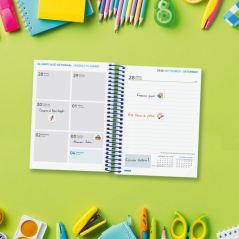 Agenda scolaire Finocam Cool 26/27 en catalan - 1 jour par page - Format 8vo - 120 x 164 mm - Couverture cartonnée lignée - Papi