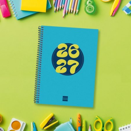 Agenda scolaire Finocam Cool 26/27 - Vue hebdomadaire horizontale - 4e format - 155 x 212 mm - Couverture cartonnée lignée - Pap