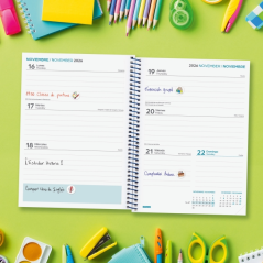 Agenda scolaire Finocam Cool 26/27 - Vue hebdomadaire horizontale - 4e format - 155 x 212 mm - Couverture cartonnée lignée - Pap